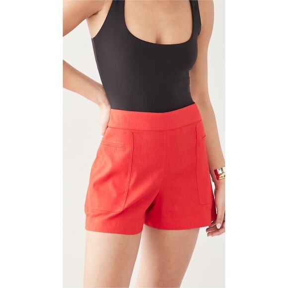 Theory Mini Utility Red Linen Shorts Size 0 - NWT - Picture 1 of 5